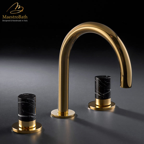 Marble 3-Hole Luxury Bathroom Faucet | Polished Gold