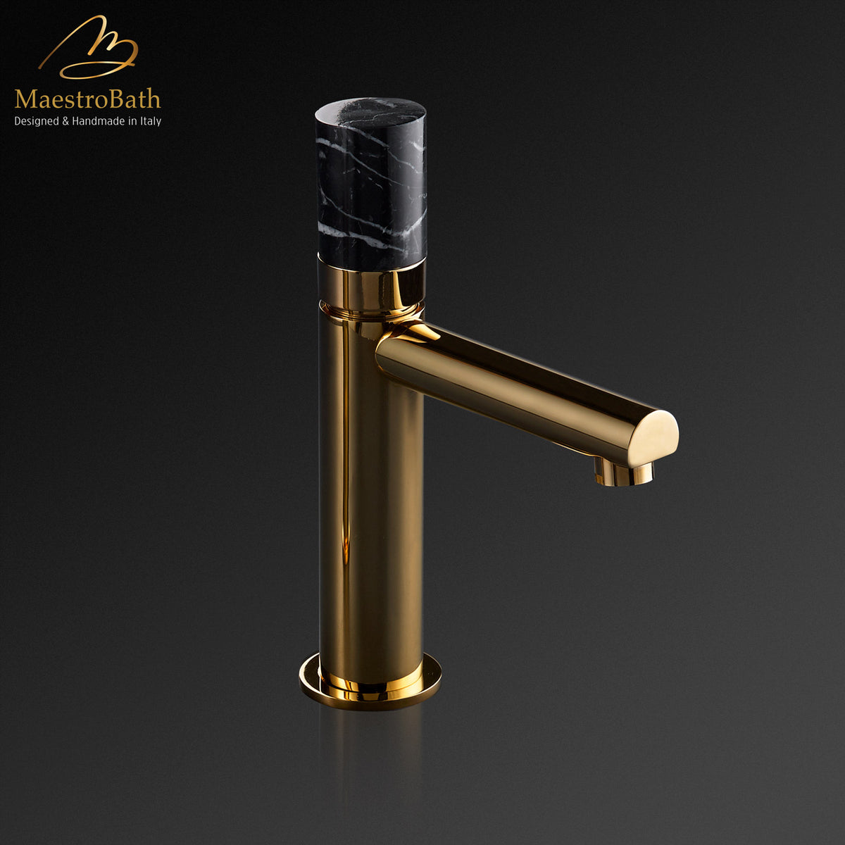 Marble Low Bathroom Faucet, shown in polished gold, 7.8 inch spout height and a 4.7 inch spout reach