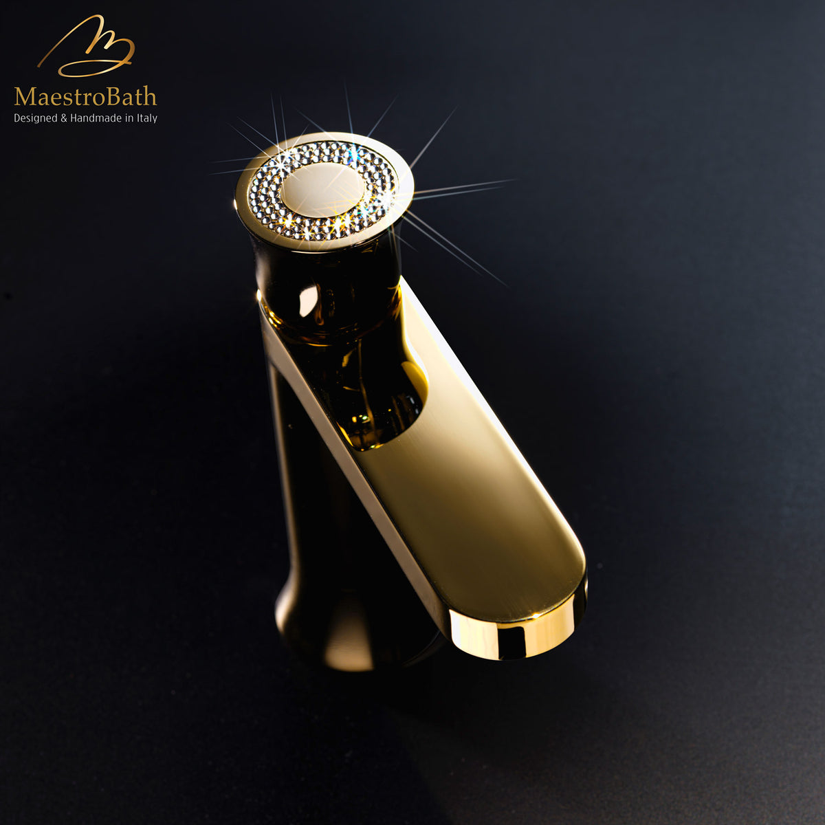 Deck mounted brass single hole bathroom faucet, with Swarovski crystal, 6.8 inch spout height and a 4.7 inch spout reach #color_polished gold
