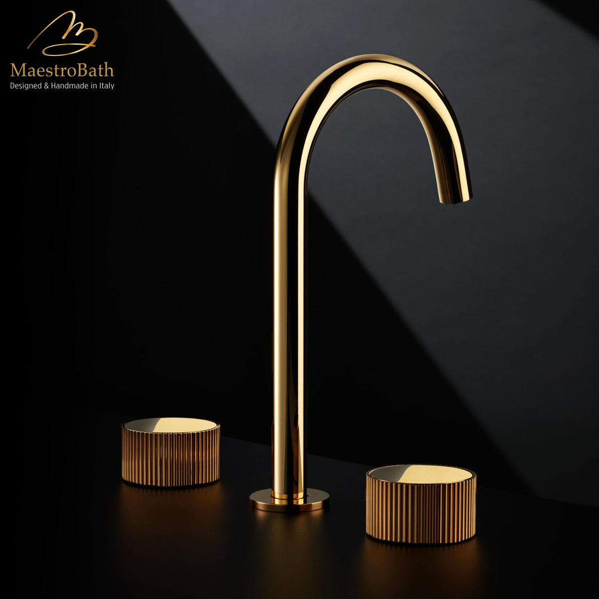 Primo Luxury 3-hole Bathroom Faucet, shown in polished gold, 11 inch spout height and a 5.5 inch spout reach #color_polished gold