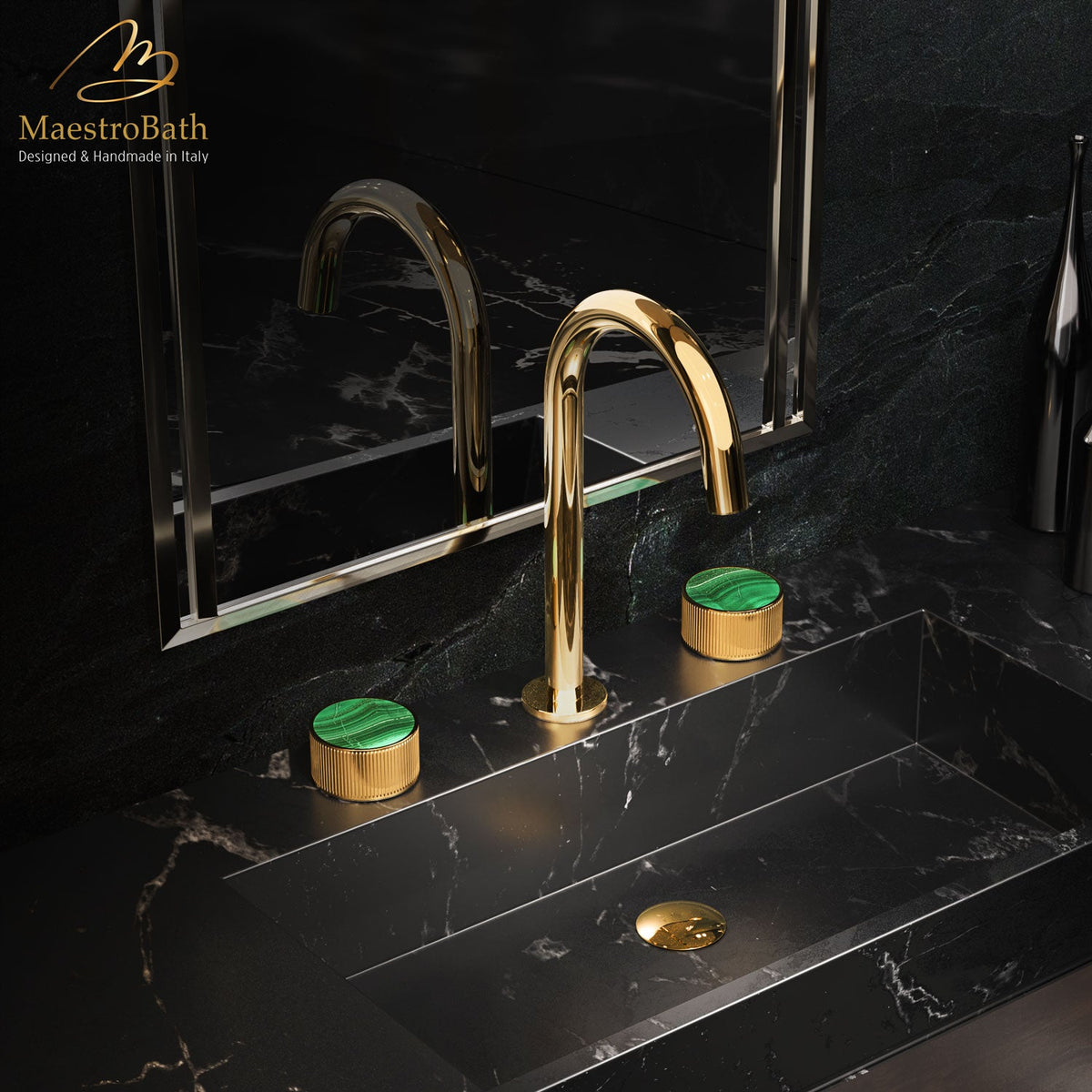 Preziosa Luxury 3-hole Bathroom Faucet, shown in polished gold, 11 inch spout height and a 5.5 inch spout reach