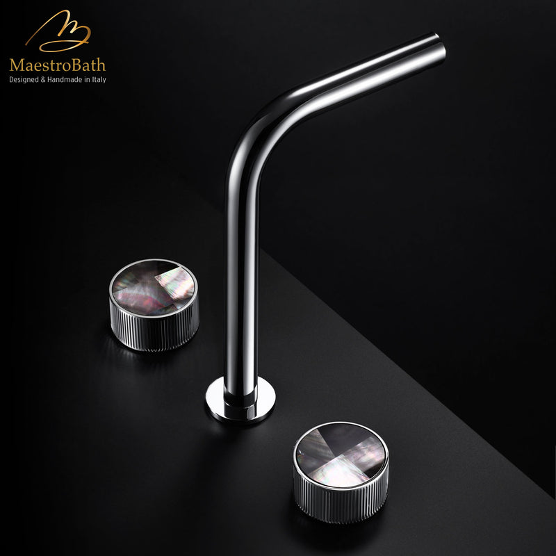 Preziosa Luxury 3-hole Bathroom Faucet | Chrome/Mother of Pearl Grey