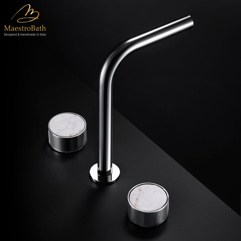 Preziosa Luxury 3-hole Bathroom Faucet | Chrome/Mother of Pearl White