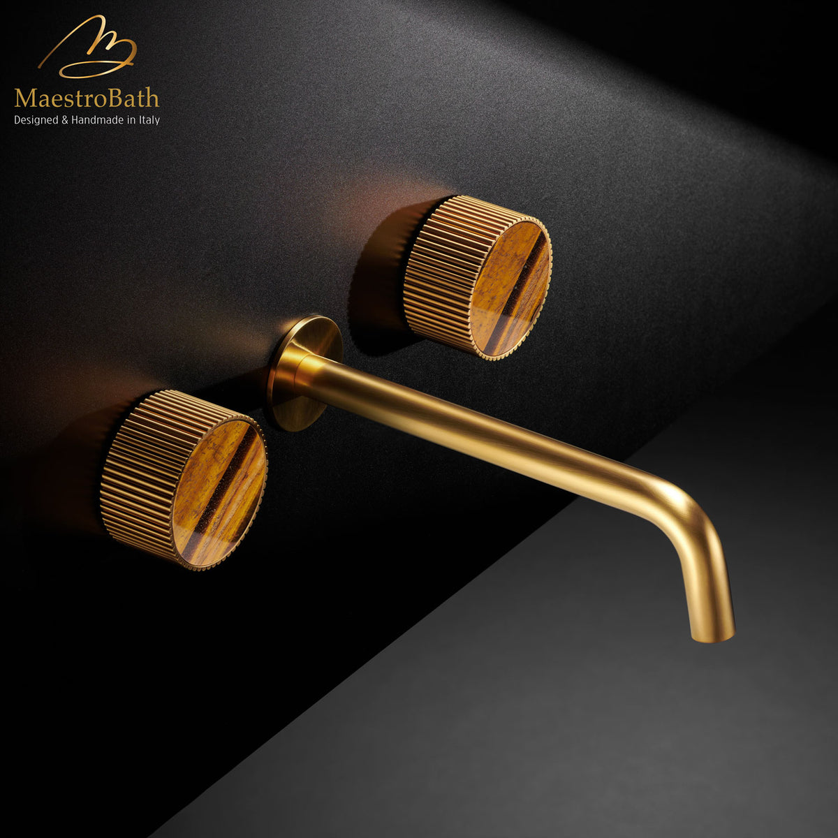 Preziosa Luxury Wall-mount Bathroom Faucet, shown in brushed gold, 1.2 inch spout height and a 7.9 inch spout reach #color_brushed gold