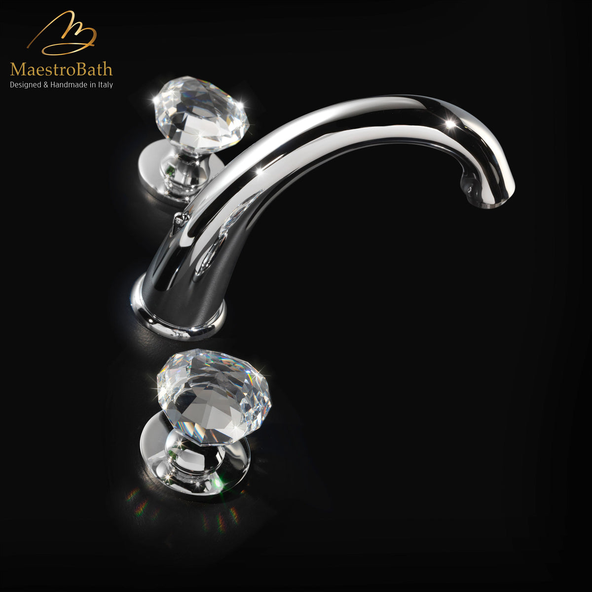 Deck mounted brass three hole bathroom faucet, shown in polished chrome, made of lead-free brass #color_polished chrome