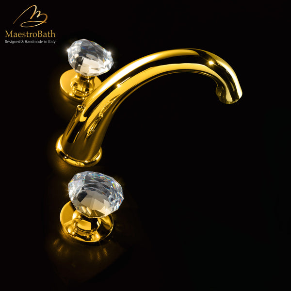 Rock 3-Hole Polished Gold Crystal Bathroom Faucet #finish_polished gold