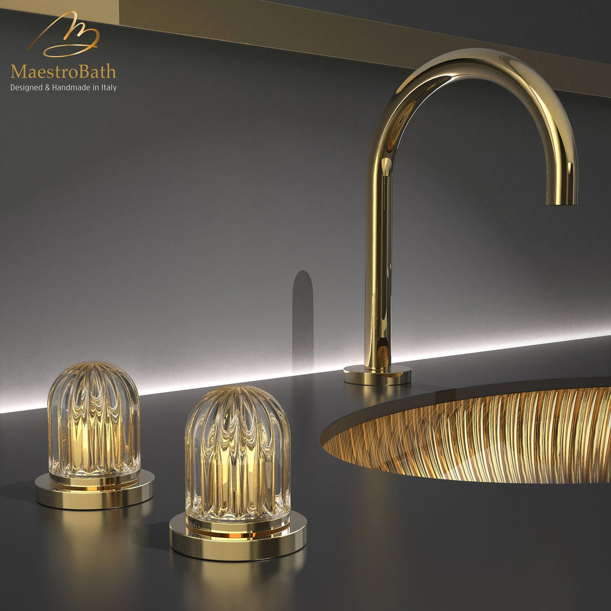 Deck mounted brass three hole bathroom faucet, 14.1 inch spout height and a 7.8 inch spout reach, made of lead-free brass
