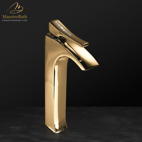 Skip Diamond 1-Hole Polished Gold Luxury Vessel Sink Faucet #color_polished gold