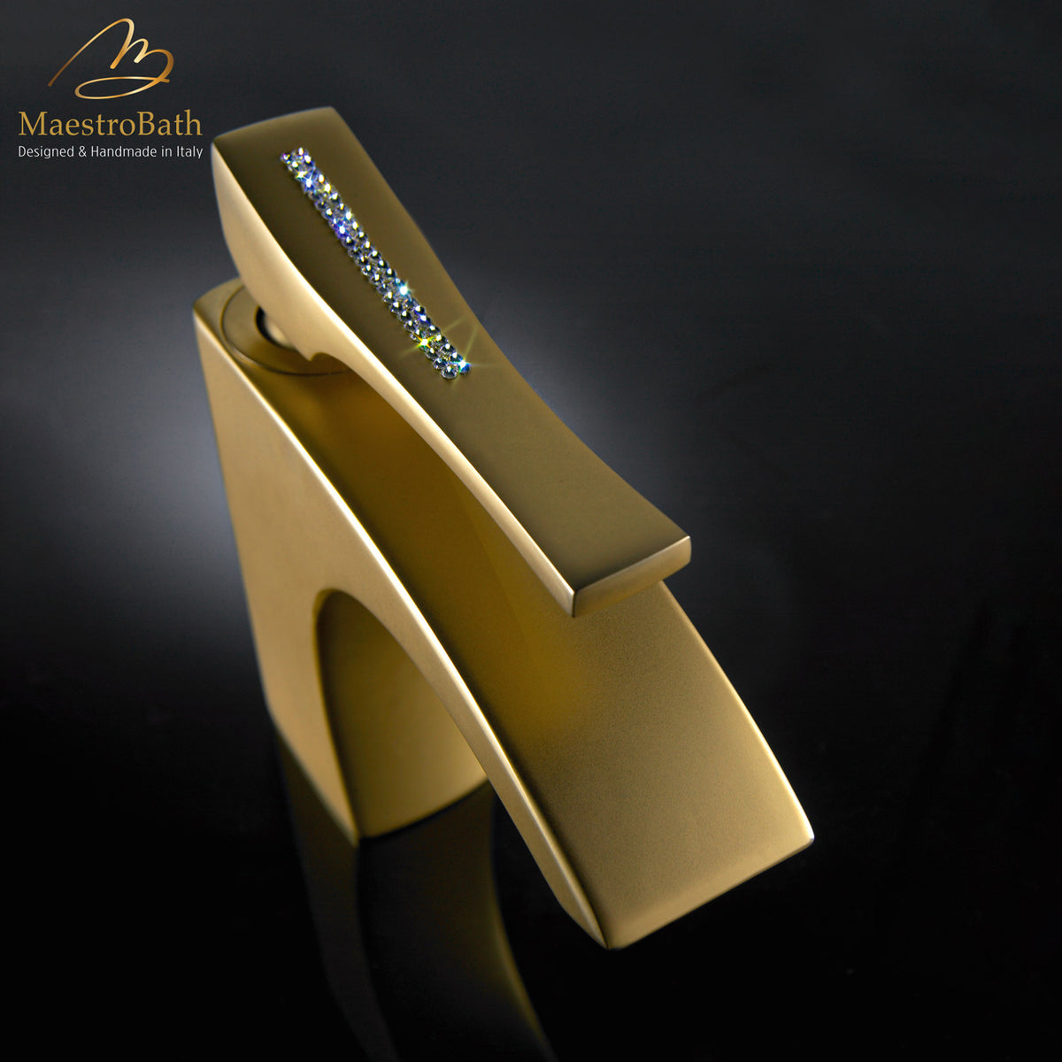 Skip Diamond Swarovski Crystal Luxury Bathroom Faucet, shown in satin gold, with Swarovski crystal #color_brushed gold
