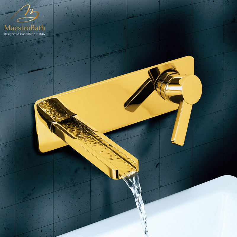 Modern Wall Mount Bathroom Faucet Aqua Polished Gold