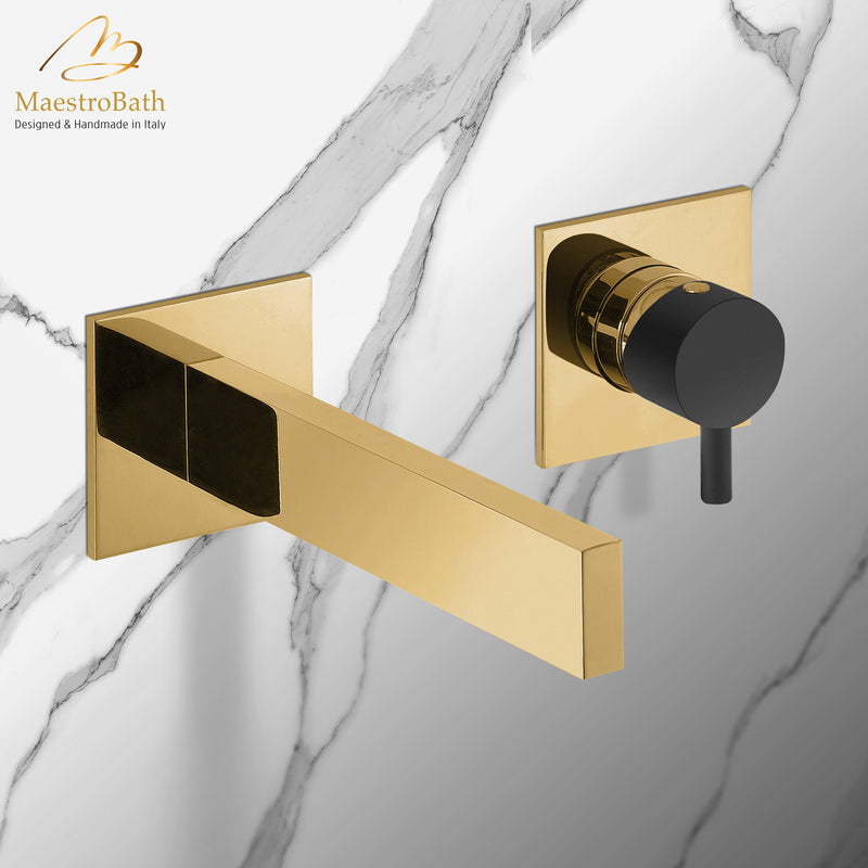 Ultra Modern Two Hole Bathroom Faucet | Polished Gold
