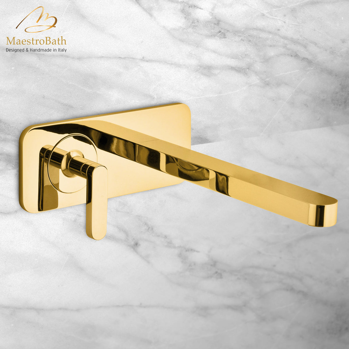 Modern Italian Wall-mount Bathroom Faucet, shown in polished gold, 3.1 inch spout height and a 8.3 inch spout reach #color_polished gold