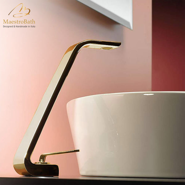 Italian Designer Vessel Sink Faucet #finish_polished gold