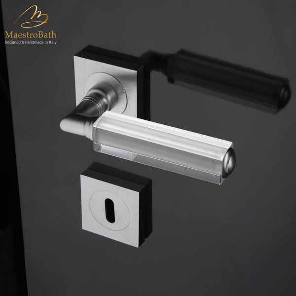 CUBO Crystal Door Handle | Clear/Brushed Chrome