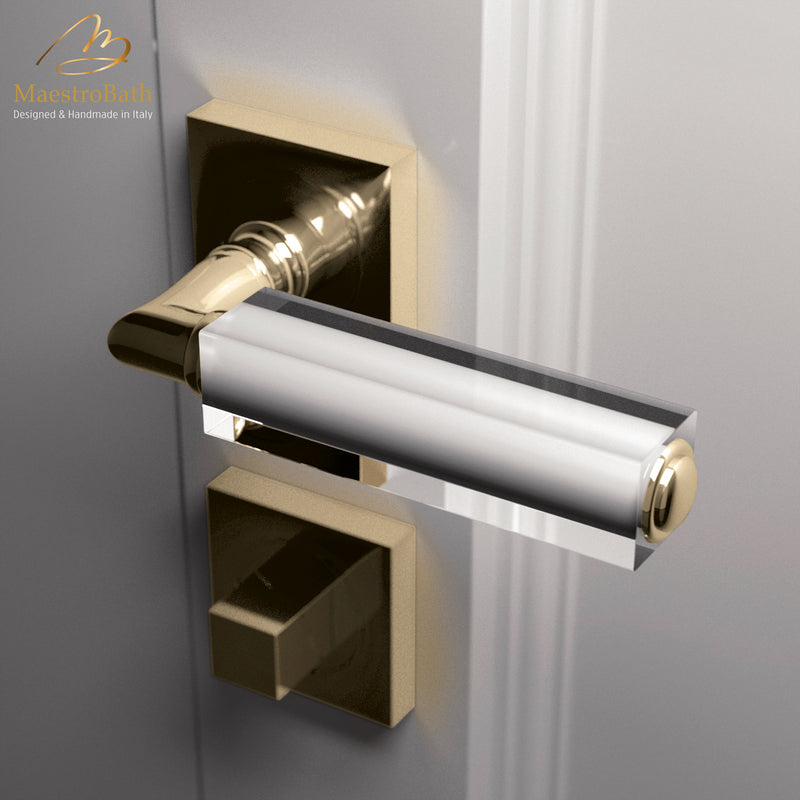 CUBO Crystal Door Handle | Clear/Champagne
