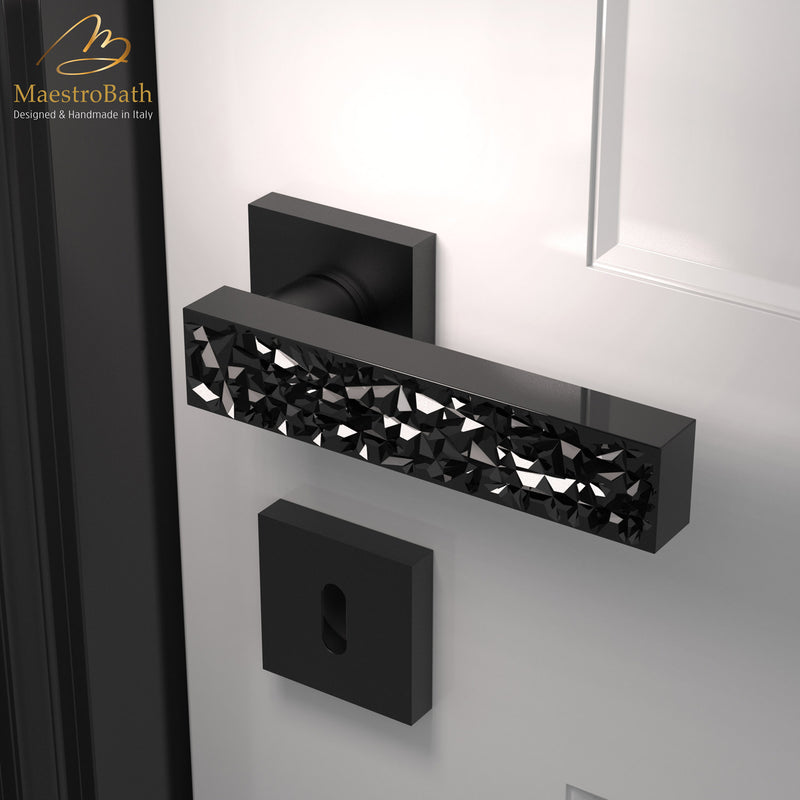 Modern Cut Crystal Door Handle | Black