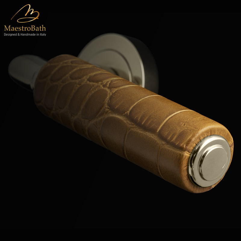 KIK Leather Door Handle | Caramel/Champagne