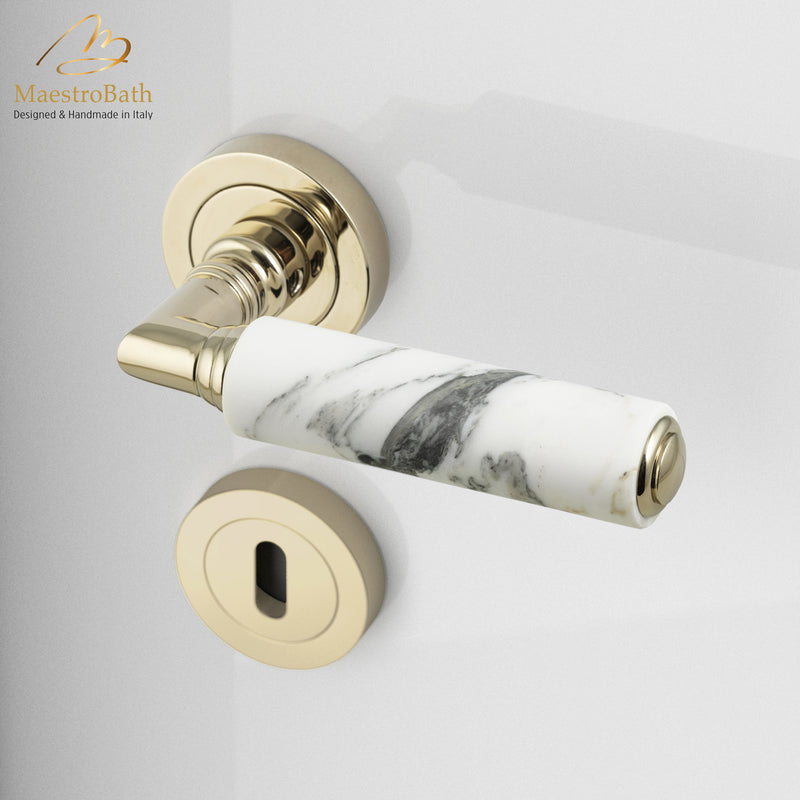 Luxury Marble Door Handle | White/Champagne