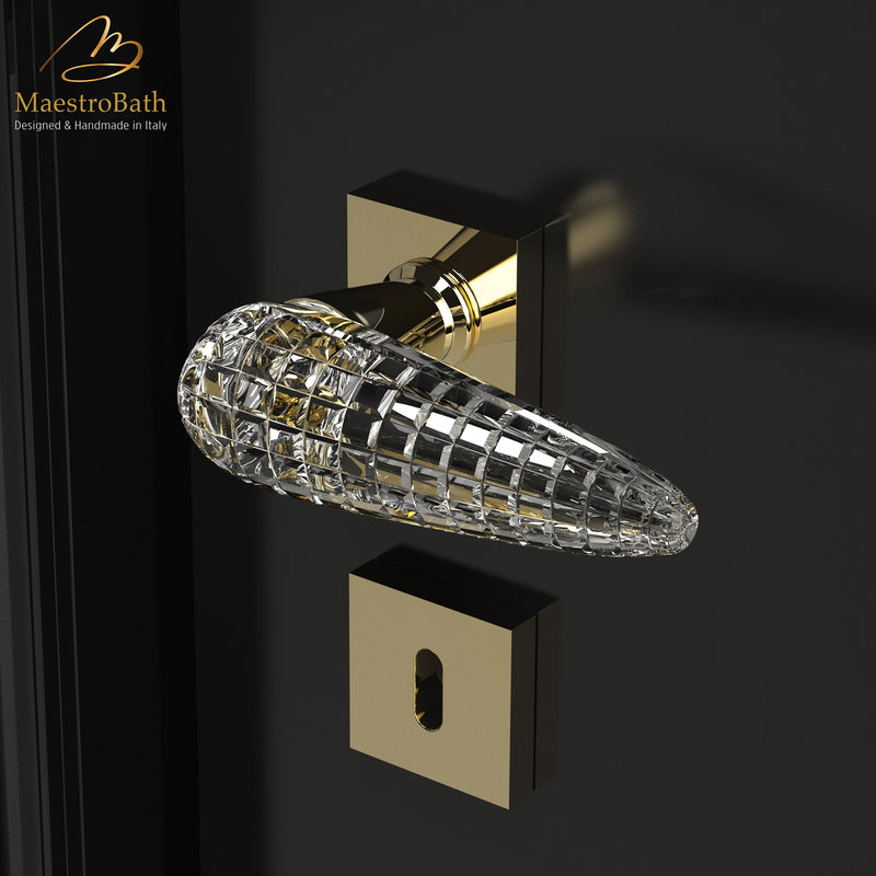 Contemporary Crystal Door Handle | Gold