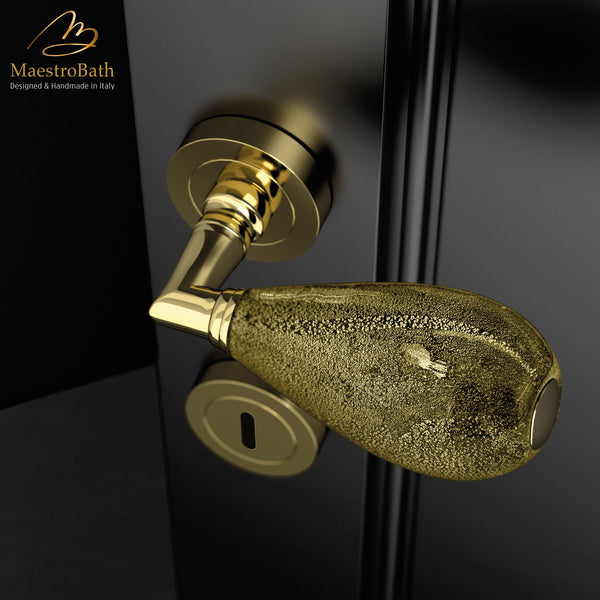 MURANO Crystal Door Handle | Polished Brass