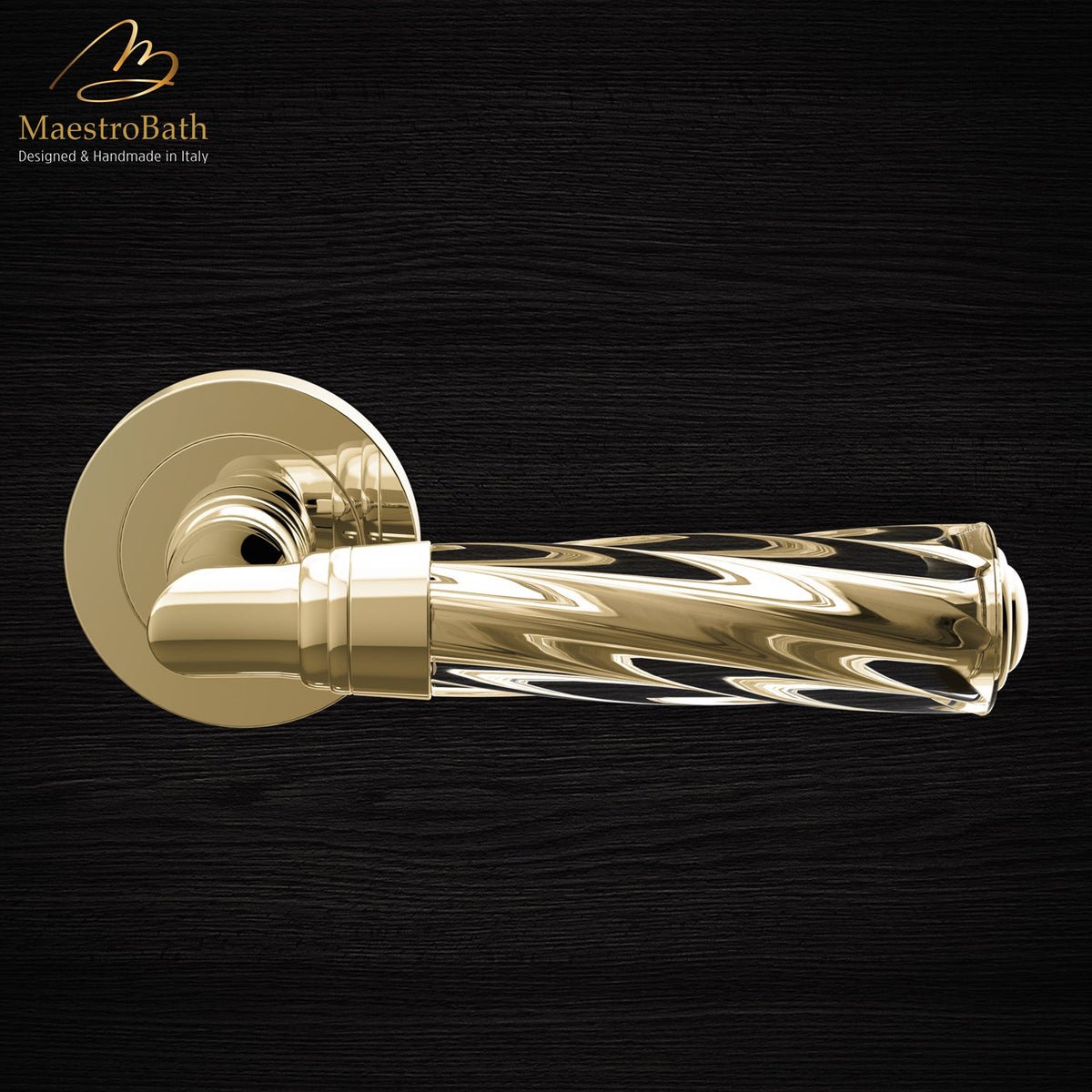 Brass and crystal door handle, shown in amber and polished brass, 5.2 inch by 1.9 inch by 2.5 inch