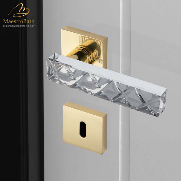 XENI Crystal Door Handle | Clear/Polished Brass