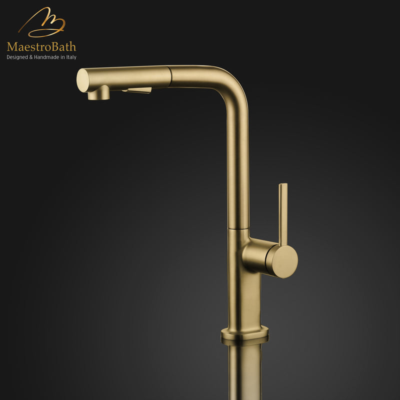 DESTRO Modern Kitchen Faucet With 2 Jets | Brushed Gold