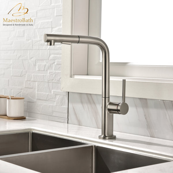 DESTRO Modern Kitchen Faucet With 2 Jets | Brushed Nickel