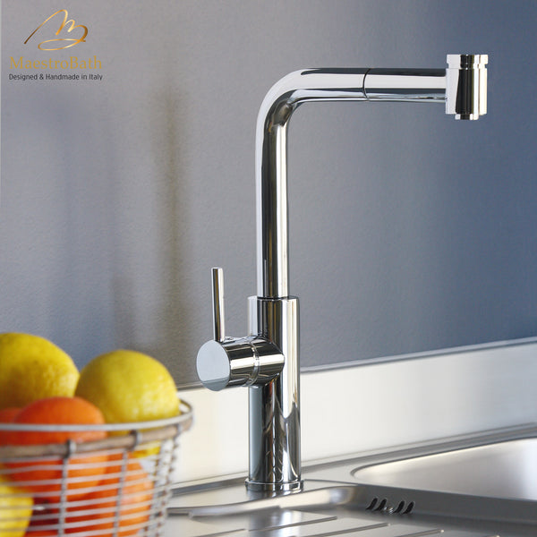 MILO DUAL Chrome Modern Kitchen Faucet | Pull Out Dual Shower