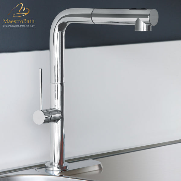 SLIM 1 DUAL Brushed Nickel Modern Kitchen Faucet | Pull Out Dual Shower