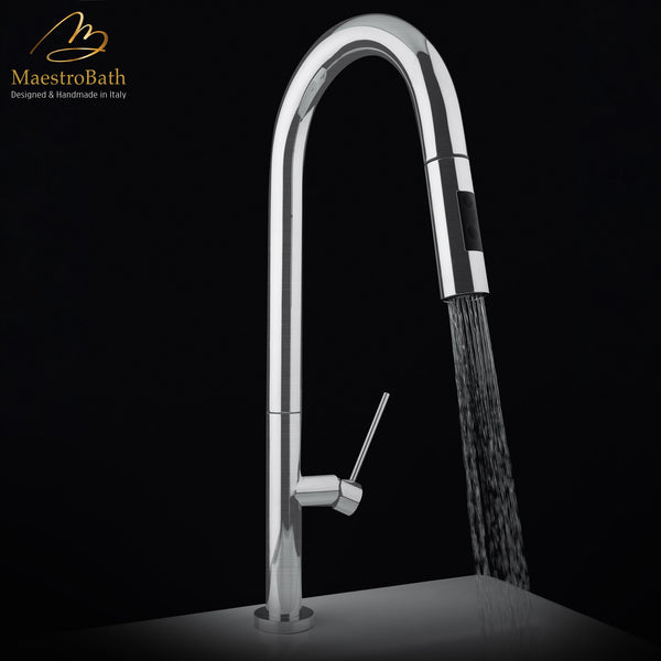 SLIM D30 DUAL Brushed Nickel | Designer Kitchen Faucet | Pullout Dual Shower