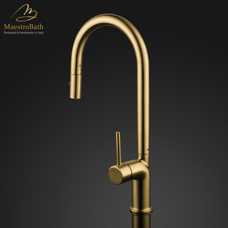 SWAN Modern Kitchen Faucet With 2 Jets | Brushed Gold