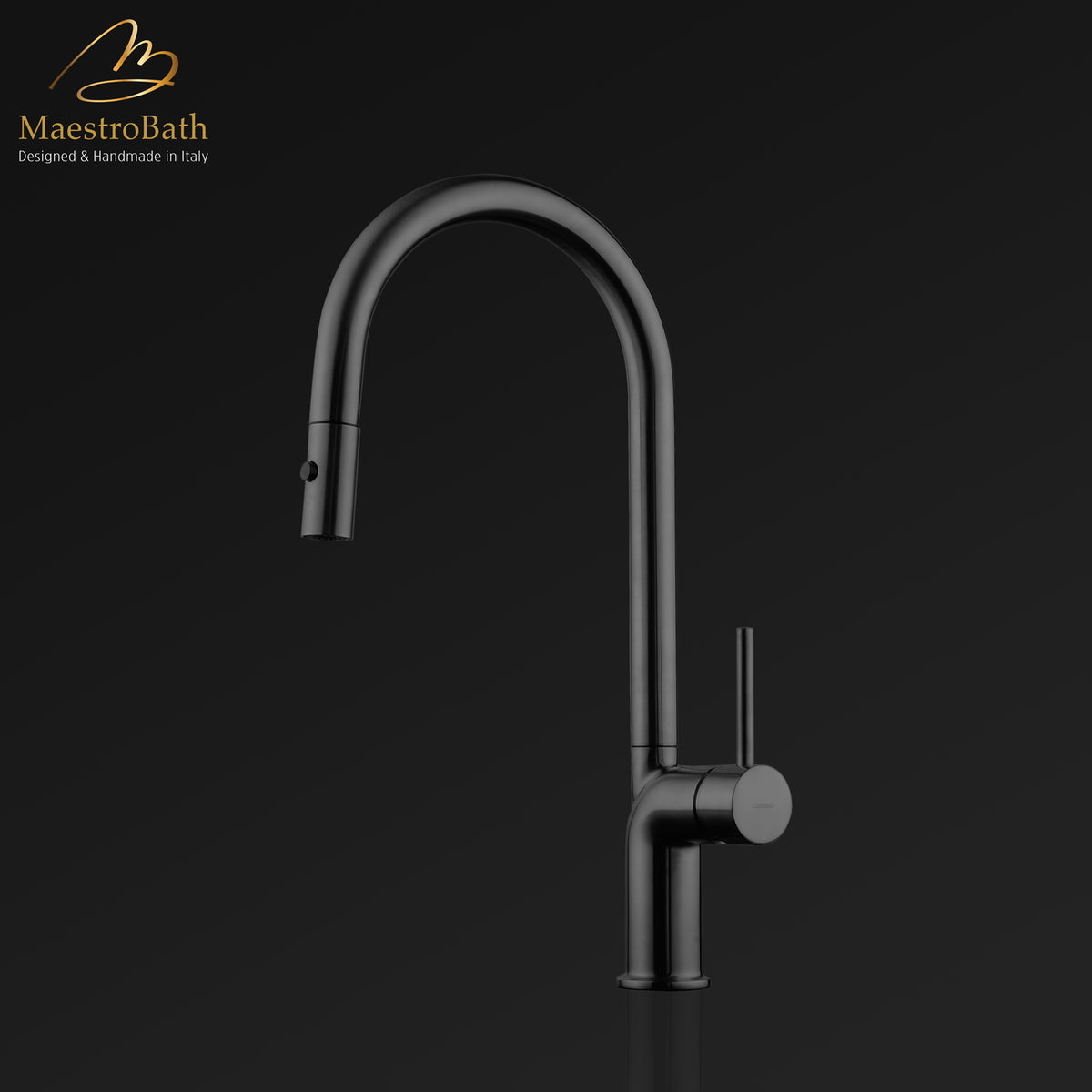Deck mounted brass kitchen faucet, shown in black, with two jets, 8.4 inch, made of lead-free brass #color_black