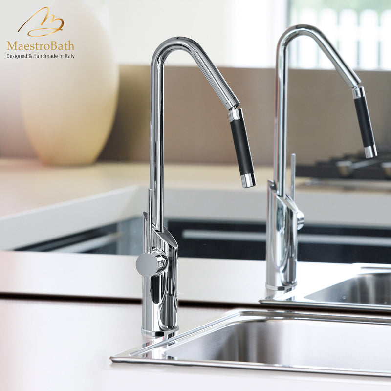 SWING SNAKE Chrome Modern Kitchen Faucet | Orientable Shower