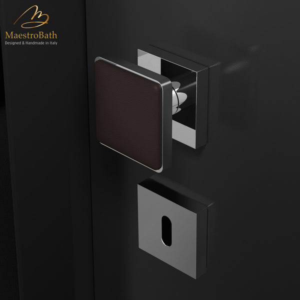 Modern Leather Door Handle | Black and Chrome