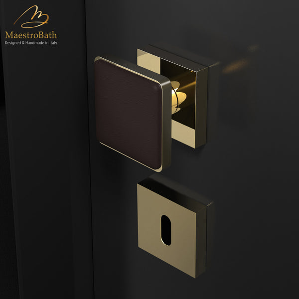 Modern Leather Door Handle | Black and Gold