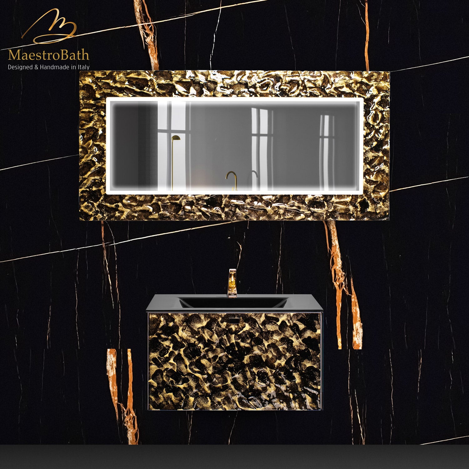 Luxury Murano Crystal Wallmount Bathroom Vanity #color_black and gold