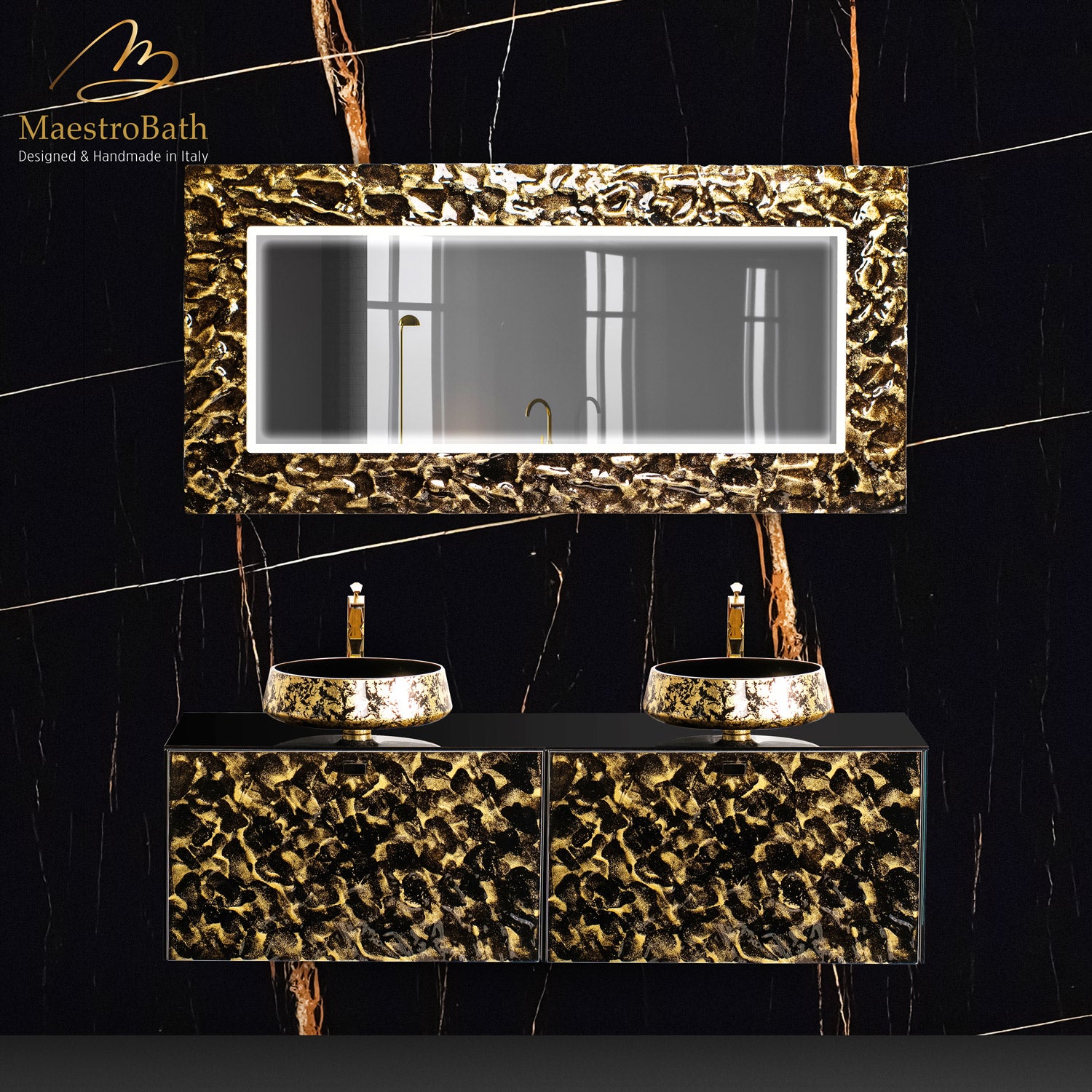 Lucent Luxury LED Lighted Mirror | Black and Gold #color_black and gold