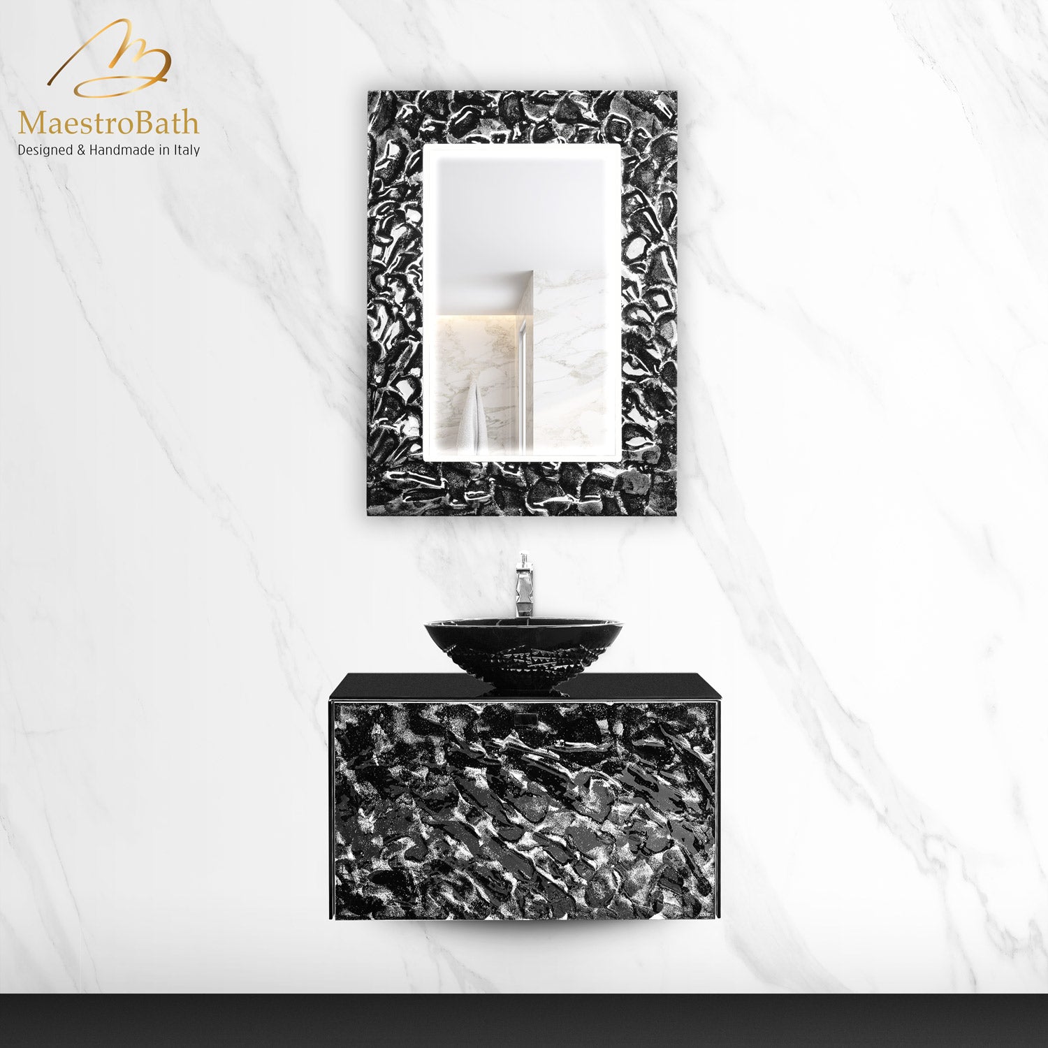 Luxury Murano Crystal Wallmount Bathroom Vanity #color_black and silver