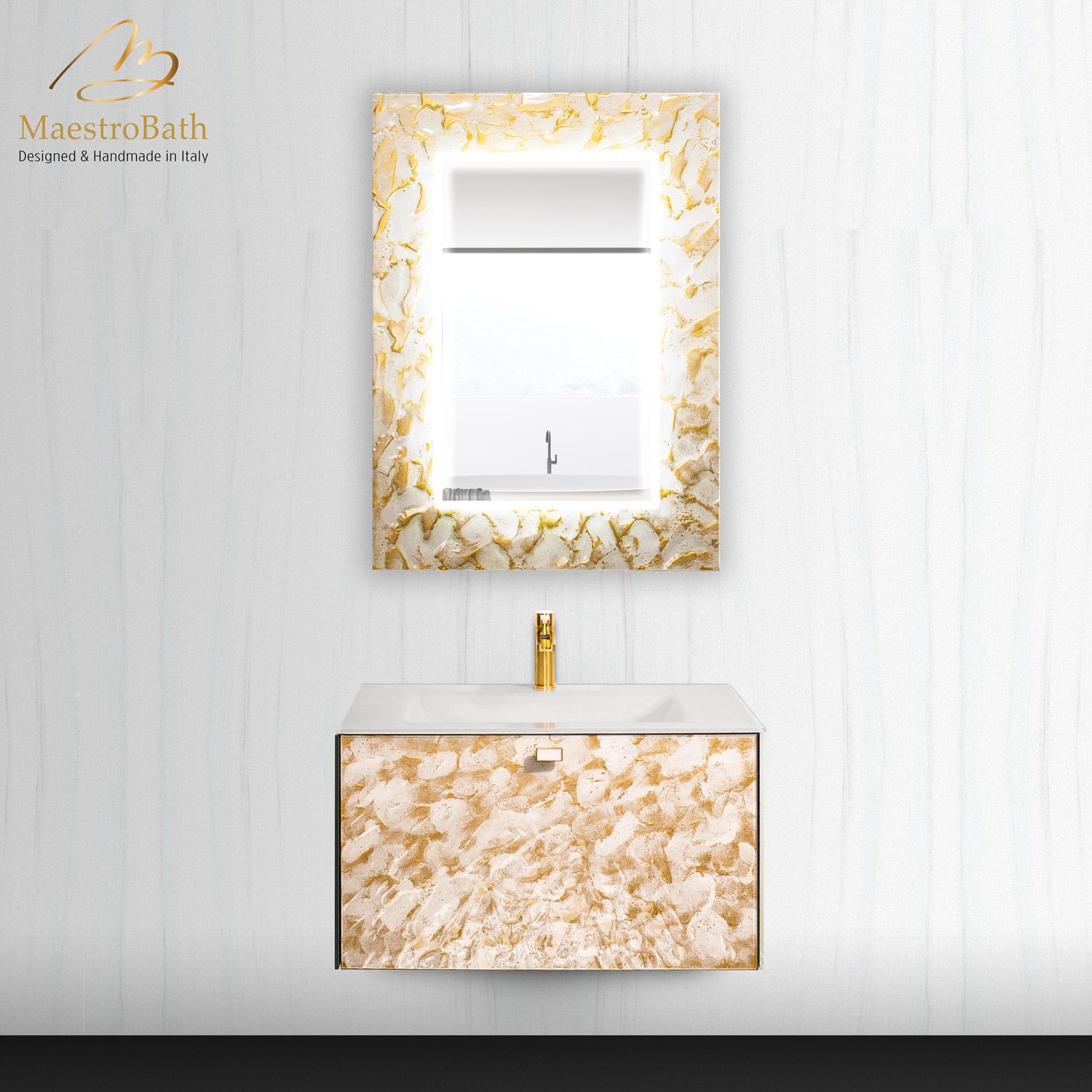 Luxury Murano Crystal Wallmount Bathroom Vanity #color_white and gold