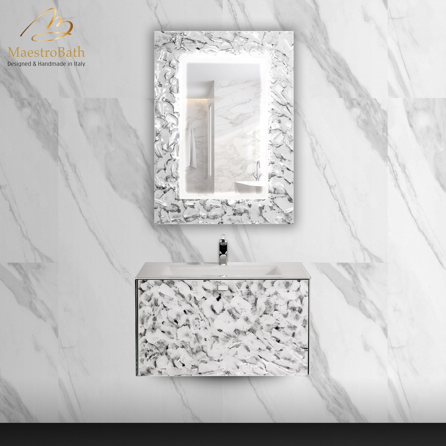Luxury Murano Crystal Wallmount Bathroom Vanity #color_white and silver