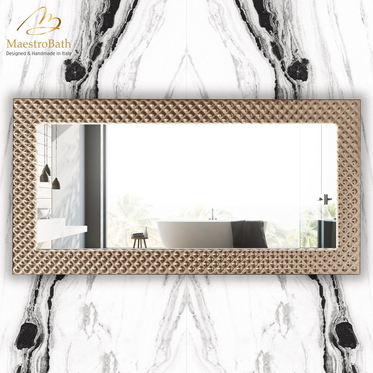 Wall mounted Murano glass bathroom vanity mirror, shown in silver and bronze, 62.9 inch wide by 31.4 inch high #color_silver and bronze