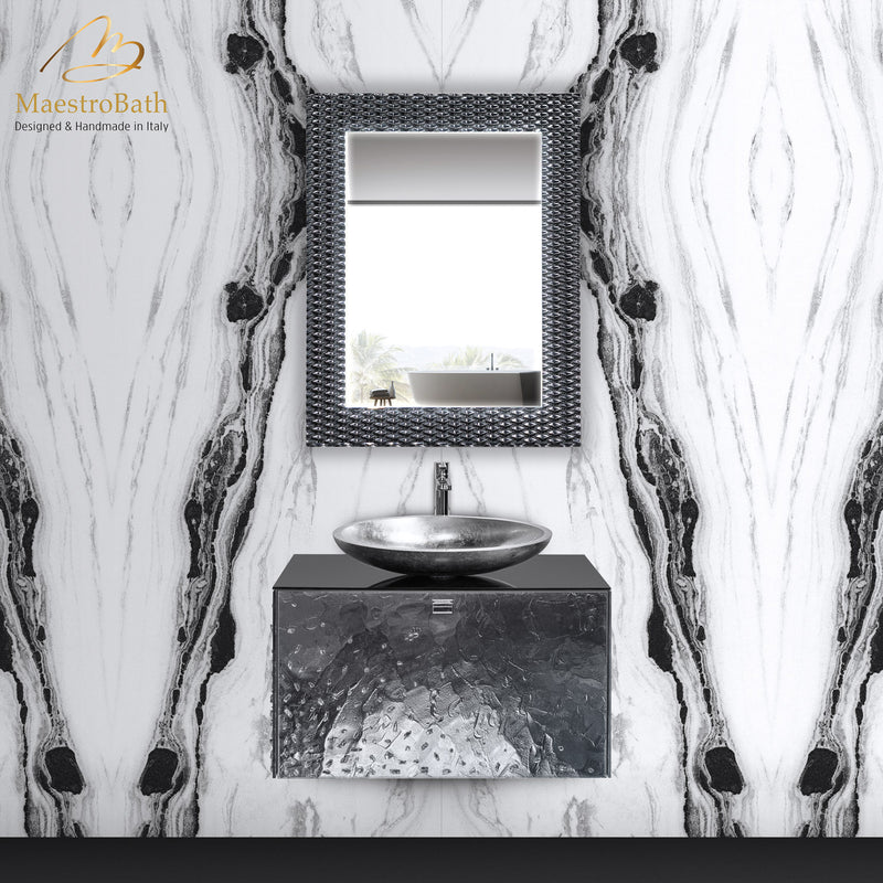 Lucent Luxury Crystal Single Vanity Mirror | Grey-Smoke Silver