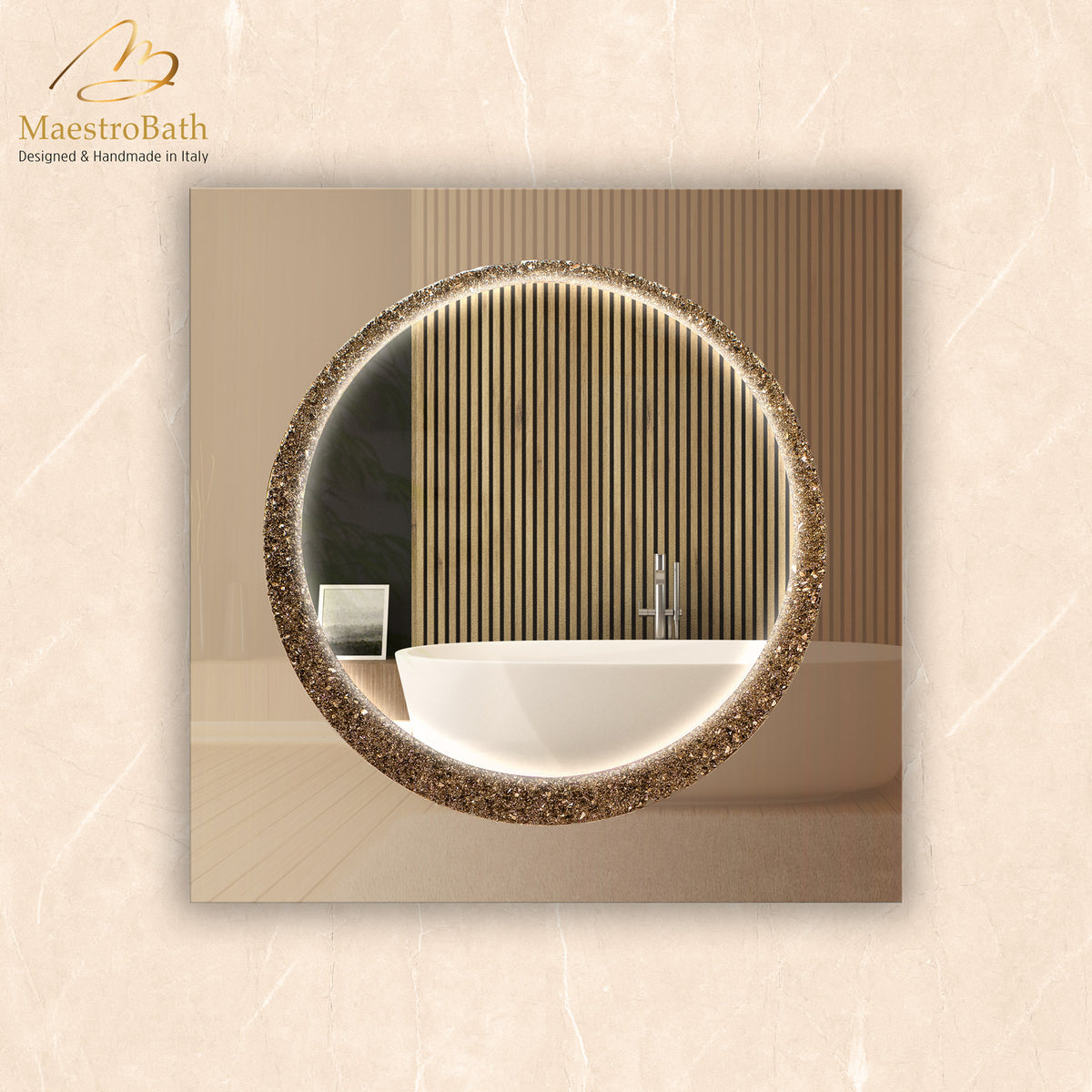Wall mounted Murano glass bathroom vanity mirror, shown in bronze, 37.4 inch wide by 37.4 inch high #color_bronze