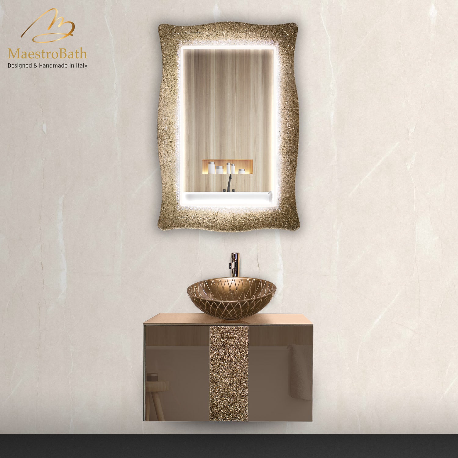 Luxury Crystal Glass Wallmount Bathroom Vanity #color_bronze mirror