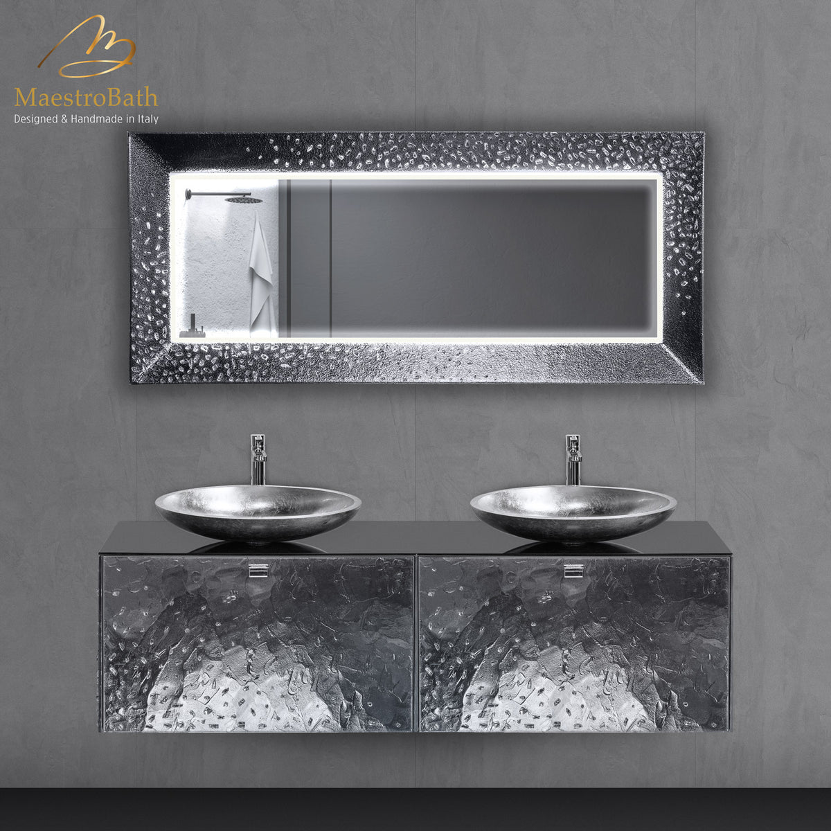 Lux Silver Shattered sold Mirror Bathroom Set