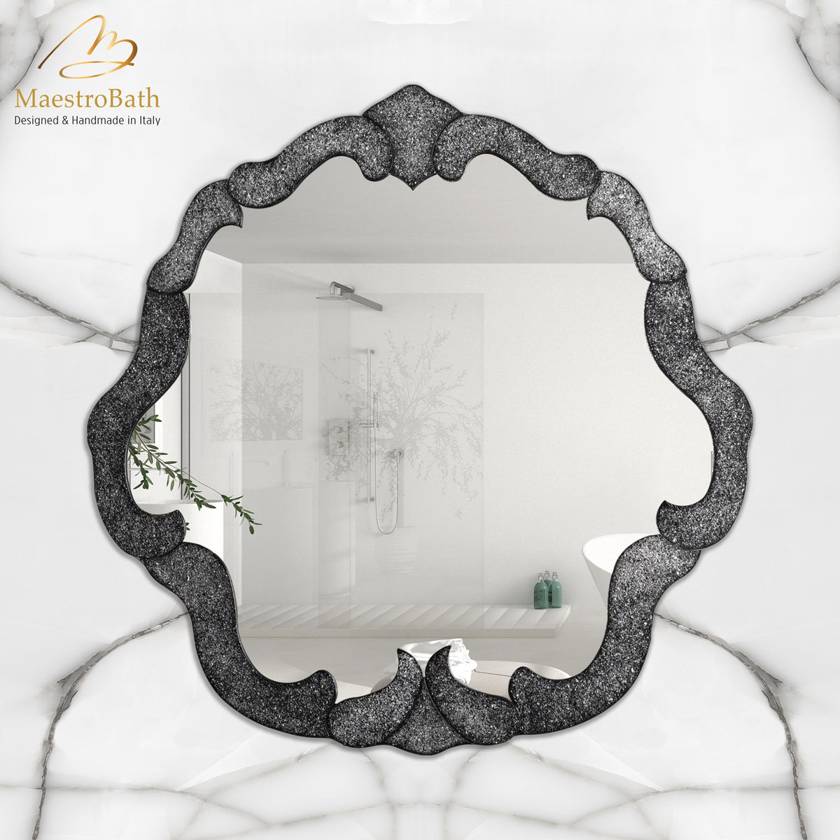 Onax Glass Handmade Luxury Console Mirror | Black #color_black