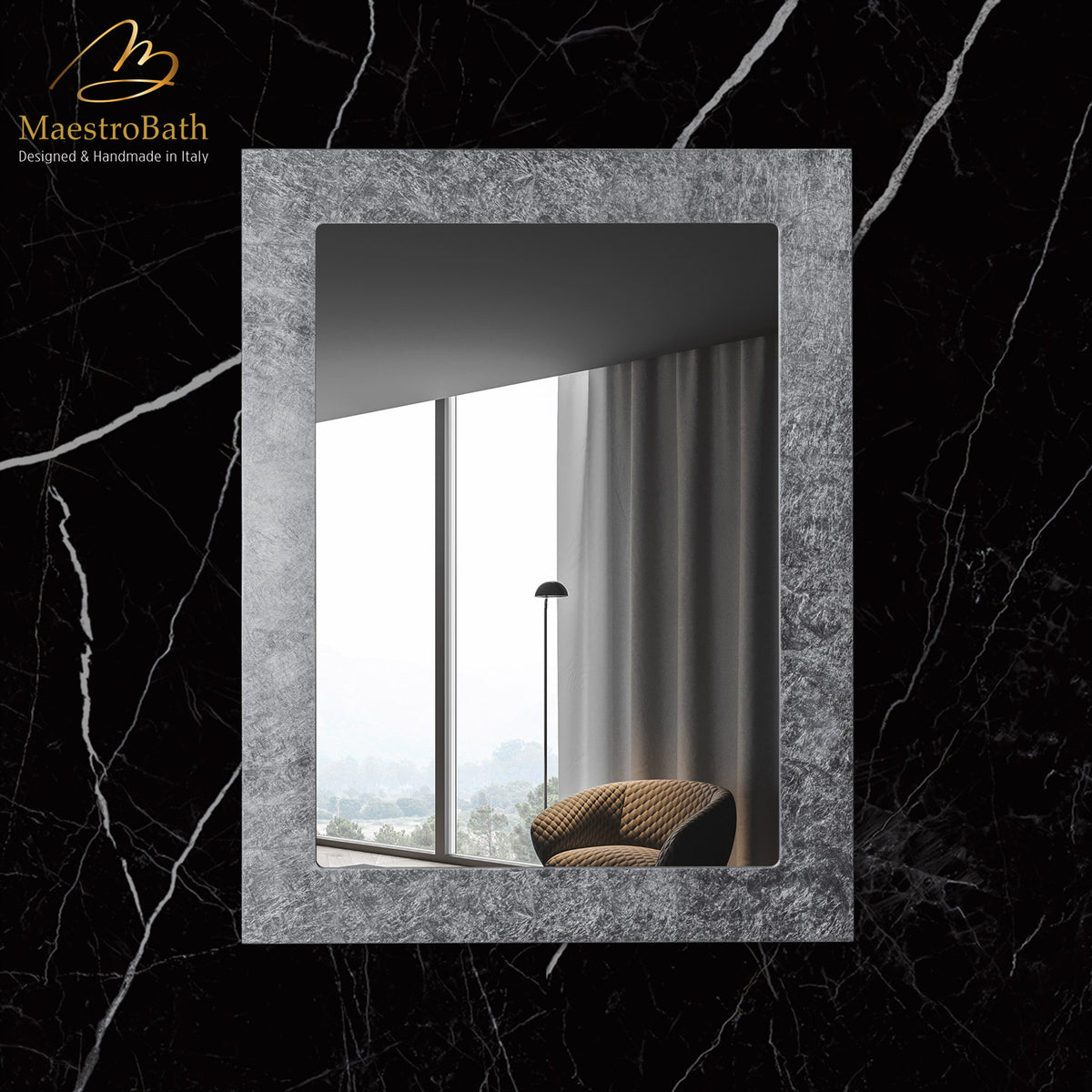 Wall mounted rectangular resin and glass bathroom vanity mirror, 27.5 inch wide by 35.4 inch high #color_silver leaf