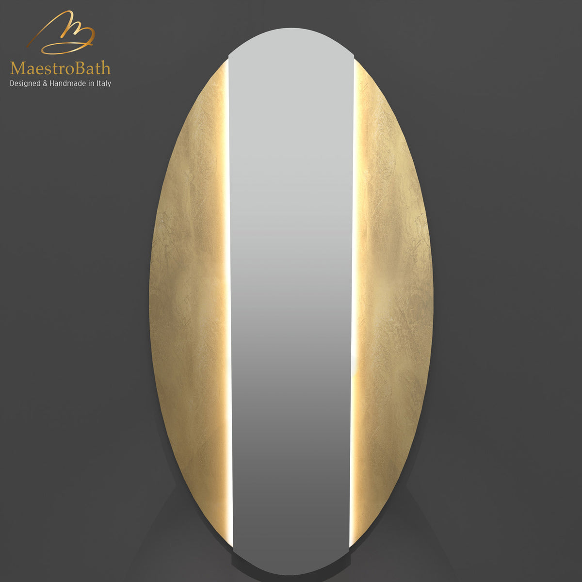 Wall mounted resin and glass bathroom vanity mirror, with LED lighting, 39.3 inch wide by 74.8 inch high #color_gold leaf