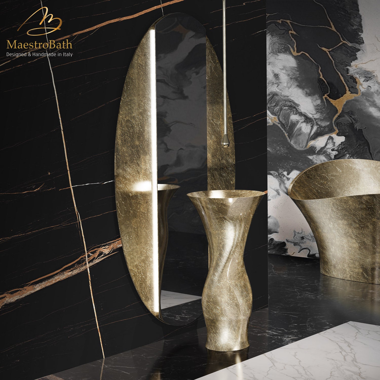 Ruffle Luxury LED Backlit Mirror | Gold Leaf #color_gold leaf